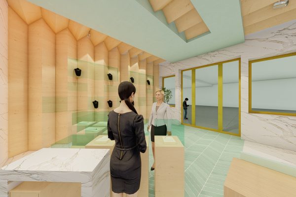 طراحی گالری طلافروشی ویترین طلافروشی